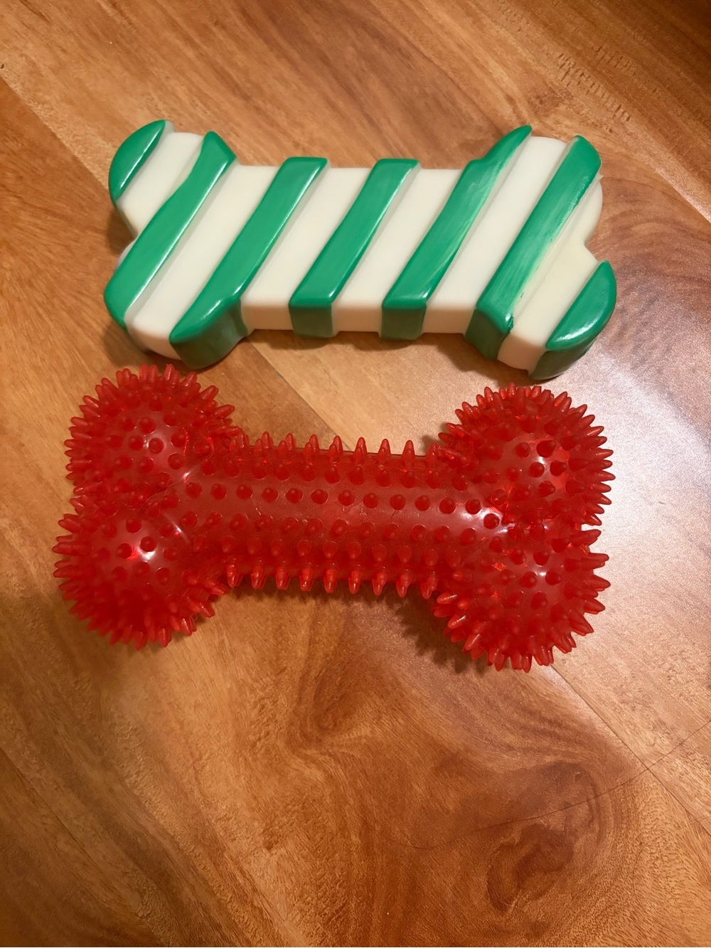 Durable Green & White and Red Dog Chew Toy Duo